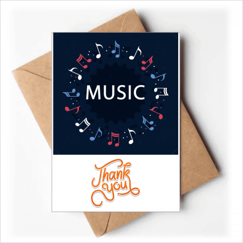 Red Blue Round-shaped Music Notes Thank You Cards Envelopes Blank Note