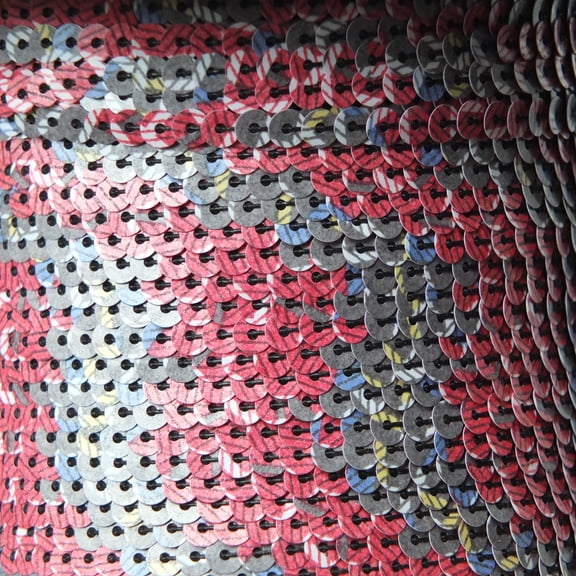 Red Blue Sequin Trim 4mm Center Stitched Petite Tartan Plaid Opaque Made in USA