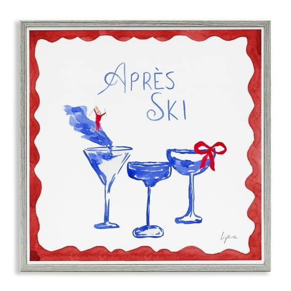 Stupell Industries Red & Blue Ski Cocktails Gray Framed Giclee Art, design by Lucille Price