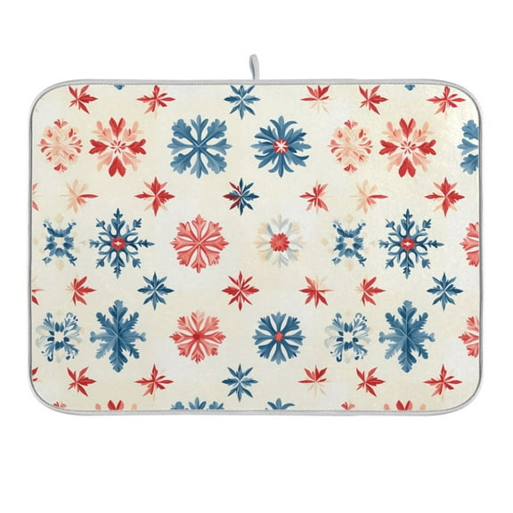 Red Blue Snowflakes Dish Drying Mat 16x18 Absorbent Microfiber Draining Rack Pad for Kitchen Counter Sink