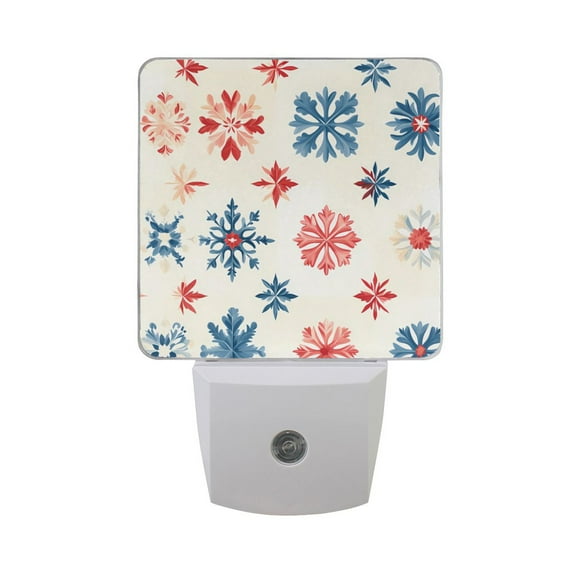 Red Blue Snowflakes Night Light 2 Pack LED Nightlight Plug into Wall Dusk to Dawn Sensor Soft White