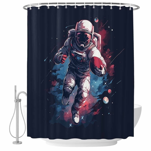 Red Blue Sporty Style Fabric Shower Curtain Astronaut Rugby Washable Shower Curtains for Bathroom, Waterproof Bath Curtain with Hooks Home Decor 72x72in