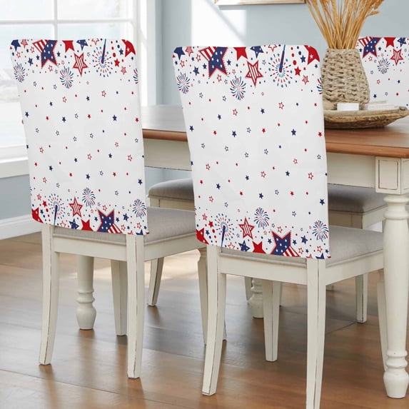 Red Blue Star 4th of July Chair Back Covers, Removable Chair Covers for Dining Chairs Set of 8, Washable Chairs Slipcovers Back Seat Protector for Wedding Party 19"x20"