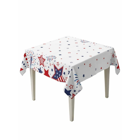 Red Blue Star 4th of July Suqare Tablecloth - 54 x 54 Inch, Independence Day Fireworks Waterproof & StainResistant Tablecloth, Washable Oil-proof Table Cover for Dining/Party/Wedding/Camping/Buffet