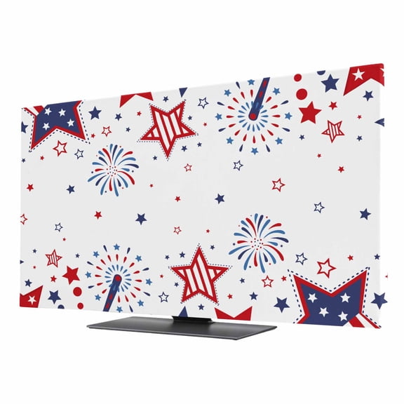 Red Blue Star 4th of July TV Cover for 24 Inch Screen,Stretch Fabric Dustproof TV Display Protector,Independence Day Fireworks Elastic Slipcover Monitor Cover for Indoor Desktop Computer 20.9"x11.8"