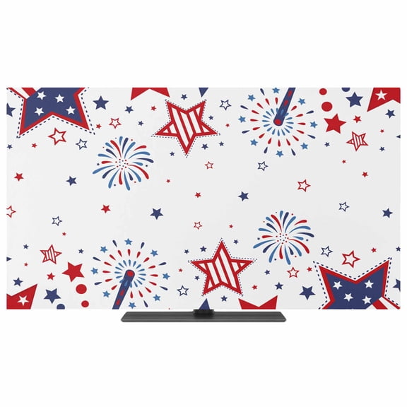Red Blue Star 4th of July TV Dust Cover,Stretchable TV Screen Desktop Computer Protector Cover,Independence Day Fireworks Television Dustproof Slipcover for 19–24 Inch Flat or Curved TVs