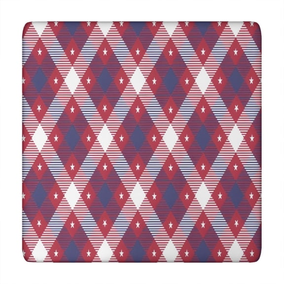Red and Blue Star Argyle Pattern Square Fitted Tablecloth with Elastic Edge,Square Table Cover,Washable Elastic Table Cover for Home Kitchen Party Decor 34"x34"