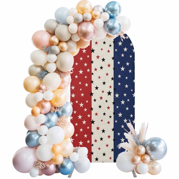 Red Blue Stars 4th of July Arch Backdrop Cover, Spandex Fitted Wedding Arch Cover, Independence Day Rustic Round Top Stand Covers for Birthday Ceremony Bridal Shower Party Decor 6x2.6 Ft