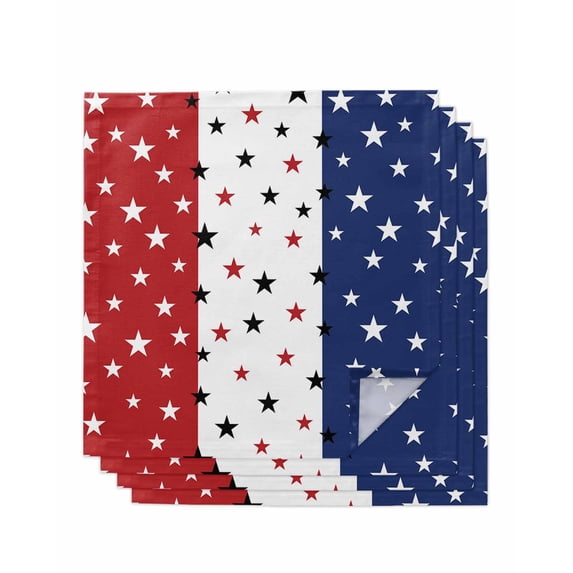 Red Blue Stars 4th of July Cloth Napkins Set of 4 Reusable Dinner Napkins, Independence Day Retro Cocktail Napkin Washable Table Napkins for Wedding/Holiday Party/Baby Shower 20"x20"
