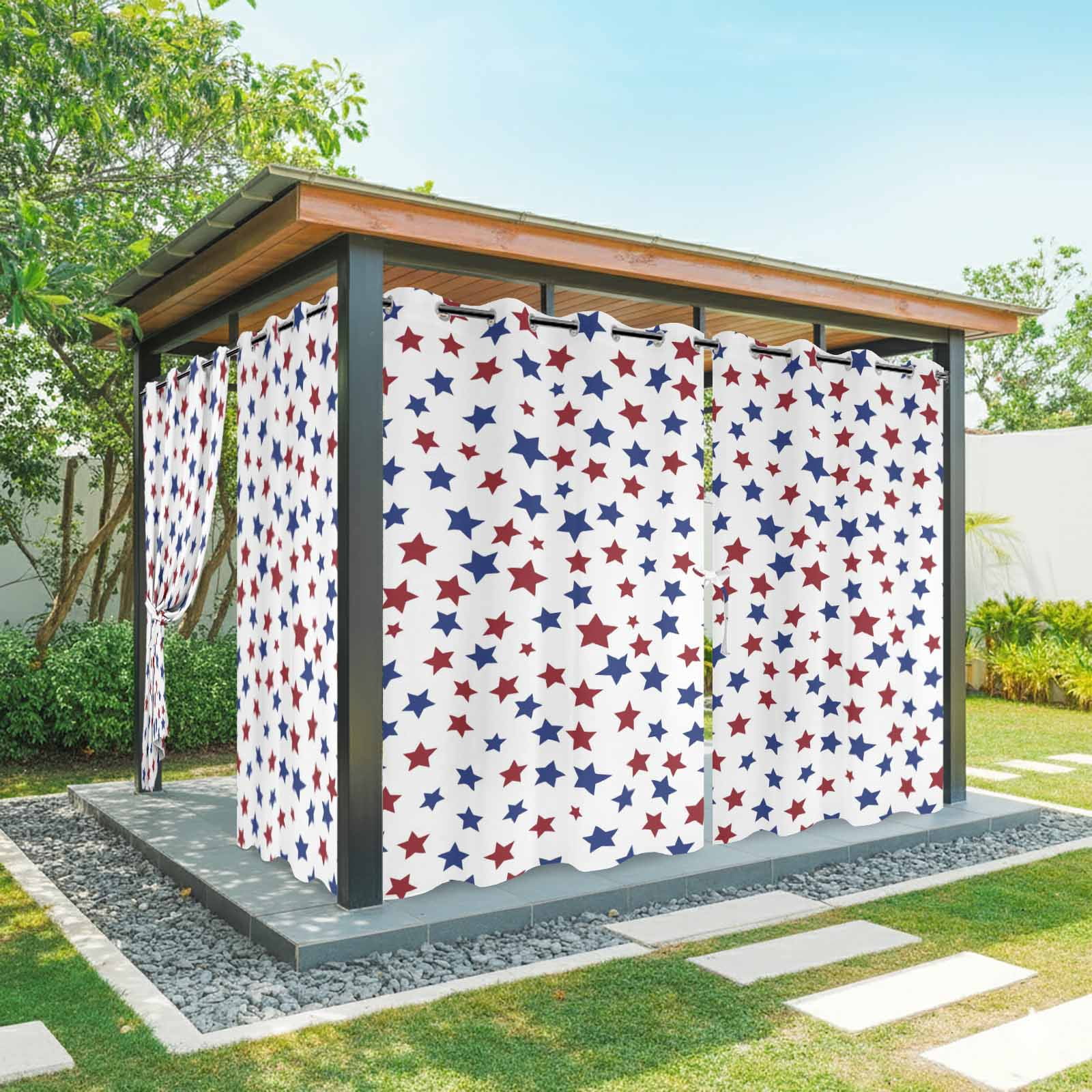 Red Blue Stars Outdoor Curtains for Patio, Independence Day Patriotic Five-pointed Star Sunshade Privacy Drapes Grommet Waterproof Outside Curtains for Porch/Cabana/Balcony 54"x 108", 1 Panel