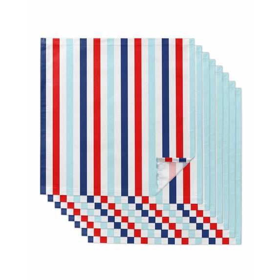 Red Blue Stripe Cloth Napkins Set of 8 Reusable Dinner Napkins, Gradient Geometric White Vertical Striped Cocktail Napkin Washable Table Napkins for Wedding/Holiday Party/Baby Shower 20"x20"