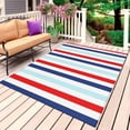 thumbnail image 1 of Red Blue Stripe Outdoor Rug for Patio/Deck/Porch, Non-Slip Large Area Rug 3 x 5 Ft, Gradient Geometric White Vertical Striped Indoor Outdoor Rugs Washable Area Rugs, Camping Rug Carpet Runner, 1 of 8
