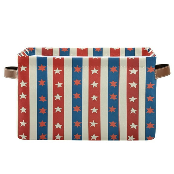 Red and Blue Striped Pattern Foldable Storage Basket,Canvas Fabric Foldable Storage Bins with Handles Open Home Storage Bins Boxes for Toy Book Shelf Closet Baskets