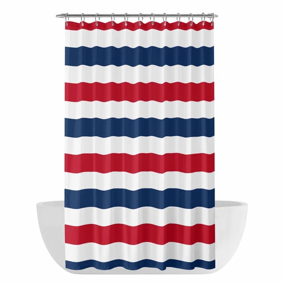 Red Blue Striped Shower Curtain - Water Repellent Fabric Shower Curtains Washable, Modern Minimalist Coastal Nautical Stripe Decorative Polyester Cloth Bathroom Curtains Modern Bath Decor 36"x72"