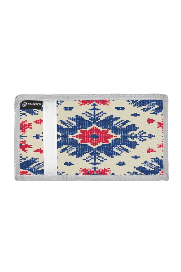 Red Blue Symmetrical Pattern Trifold Wallets Card Holders Coin Pockets with Lanyards Portable Unisex