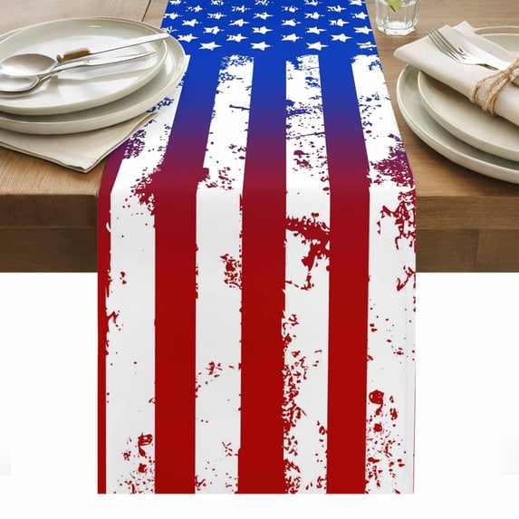 Red Blue Table Runner - 120 Inch Long, Kitchen Dining Table Runner Dresser Scarves, Ombre Stars Stripes Rustic US Flag Blood Farmhouse Decor for Coffee Tables Wedding Party Banquet