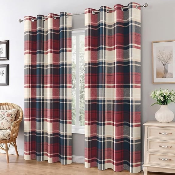 Red Blue Tartan Blackout Curtains for Bedroom, Thermal Farmhouse Scottish Plaid Curtain, Grommet Drapes Window, Buffalo Check Gingham Room Decor Living Room 42"W x 84"L (Pack of 2)