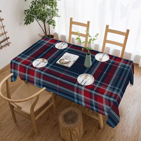 Red And Blue Tartan Plaid Scottish Rectangular Tablecloth 55"x70" with Lace Edge, Washable Durable Table Cover for Dining, Indoor Outdoor Home Restaurant Decor