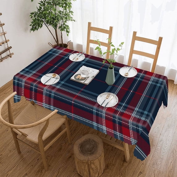 Red And Blue Tartan Plaid Scottish Rectangular Tablecloth 60"x86" with Lace Edge, Washable Durable Table Cover for Dining, Indoor Outdoor Home Restaurant Decor