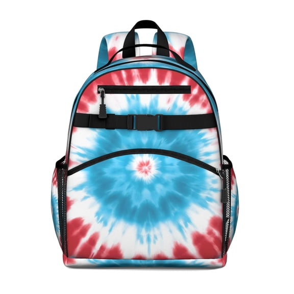 Red Blue Tie Dye Spiral Backpack for School,Cute School Bag,Schoolbag with Adjustable Shoulder Straps & Padded Back,15.25"x11.5"x5.25"