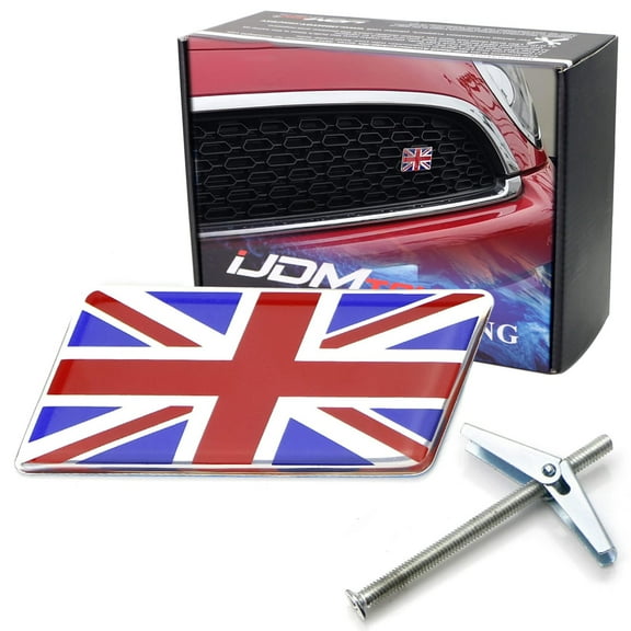 Red/Blue Union Jack Flag Emblem Badge w/Grille/Mesh Mount Toggle Bolt Anchor For Mini, Jaguar, Land Rover, etc