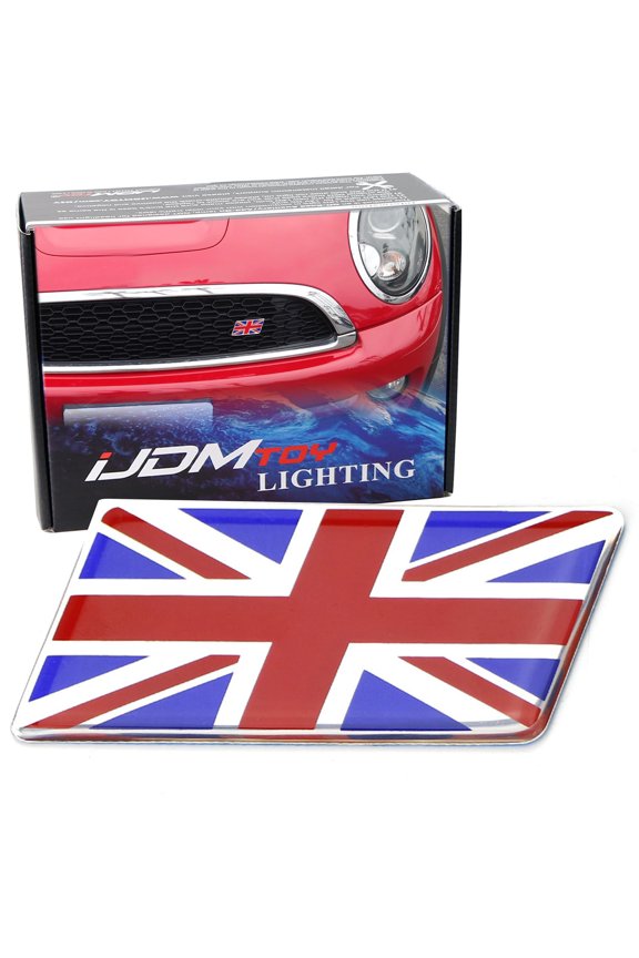 Red/Blue Union Jack Flag Emblem Badge with L Shaped Mounting Bracket Fit Car Front Grille For Britain Vehicles Such as Mini, Jaguar, Land Rover, etc