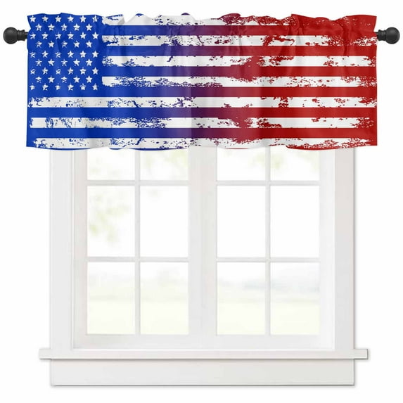 Red Blue Valances for Windows Farmhouse Kitchen Curtains Valances Rod Pocket Valance Curtains for Kitchen Windows Ombre Stars Stripes Rustic US Flag Blood Window Valances for Bathroom Bedroom 60"x18"