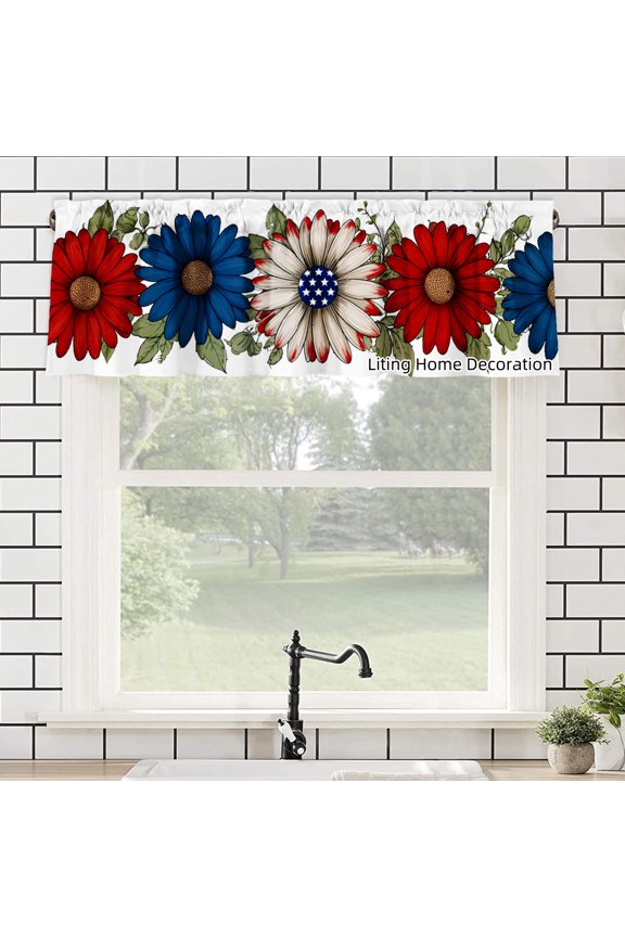 Red Blue White Flower Pattern Polyester Rod Pocket kitchen Valances Curtains for windows 54x18 inch