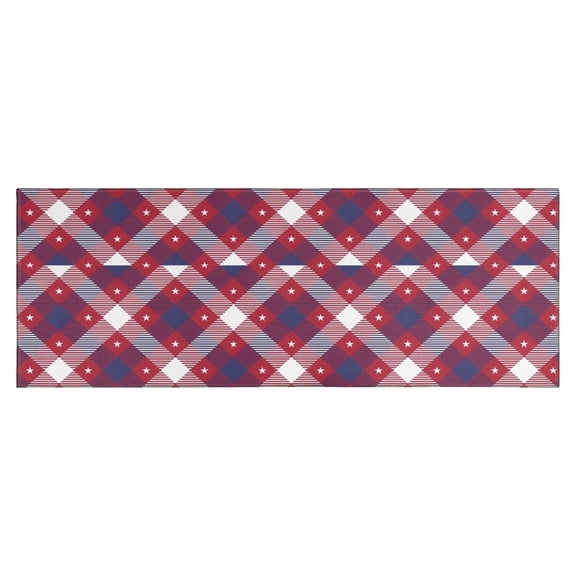 Red Blue White Star Plaid Checkered Pattern Kitchen Rug Mat,Kitchen Runner Rugs Non Skid Washable,Decorative Kitchen Floor Mats for Kitchen,Sink,Laundry,17"X47"