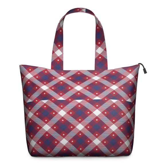Red Blue White Star Plaid Checkered Pattern Travel Tote Bags for Women Carry On,Large Weekender Bags for Women Travel,Multi Functional Duffle Bag for Work,Shopping,Sports