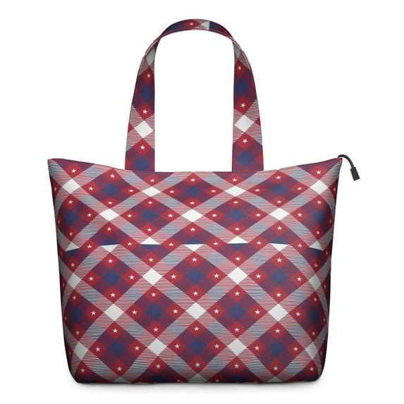 Red Blue White Star Plaid Checkered Pattern Travel Tote Bags for Women Carry On,Large Weekender Bags for Women Travel,Multi Functional Duffle Bag for Work,Shopping,Sports
