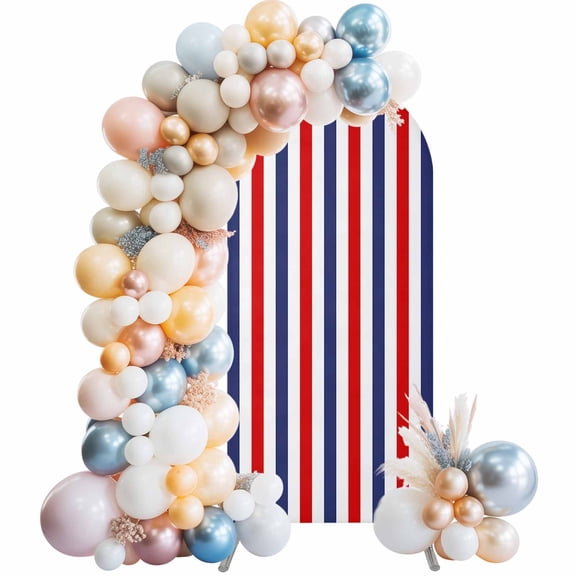 Red Blue White Striped Arch Backdrop Cover, Spandex Fitted Wedding Arch Cover, Modern Simple Stripes Round Top Stand Covers for Birthday Ceremony Bridal Shower Party Decor 4x1.65 Ft