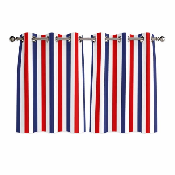 Red Blue White Striped Kitchen Curtains Short 45 Inch Length, Modern Simple Stripes Grommet Top Bedroom Living Room Curtains, Light Filtering Cafe Curtain Drapes 2 Panels Set 84''x45''