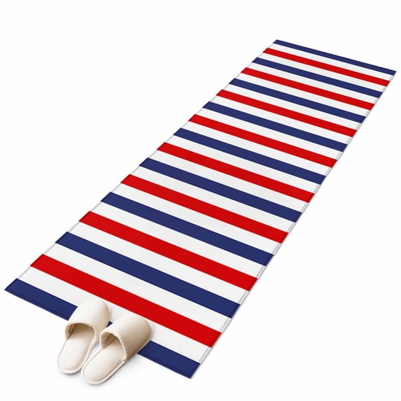 Red Blue White Striped Large Area Rugs for Bedroom Living Room, Soft Non Slip Carpet Bedside Rug, Modern Simple Stripes Rectangular Floor Cover Kitchen Accent Rug 2'x6' for Dining Room/Office