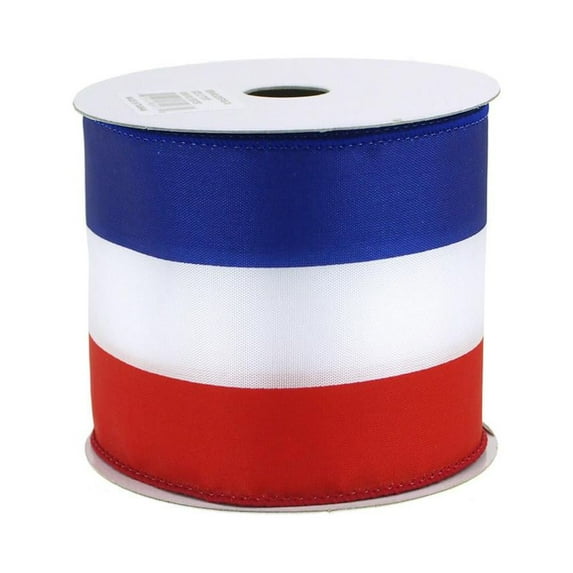 Red Blue White Striped Polyester Ribbon Wired Edge, 2-1/2-Inch, 10 Yards