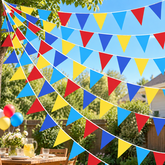 Red Blue Yellow Party Decorations Carnival Circus Clown Triangle Flag Pennant Bunting Banner Fabric Garland Streamers for Birthday Cartoon Story Dog Paw Party Decor Supplies