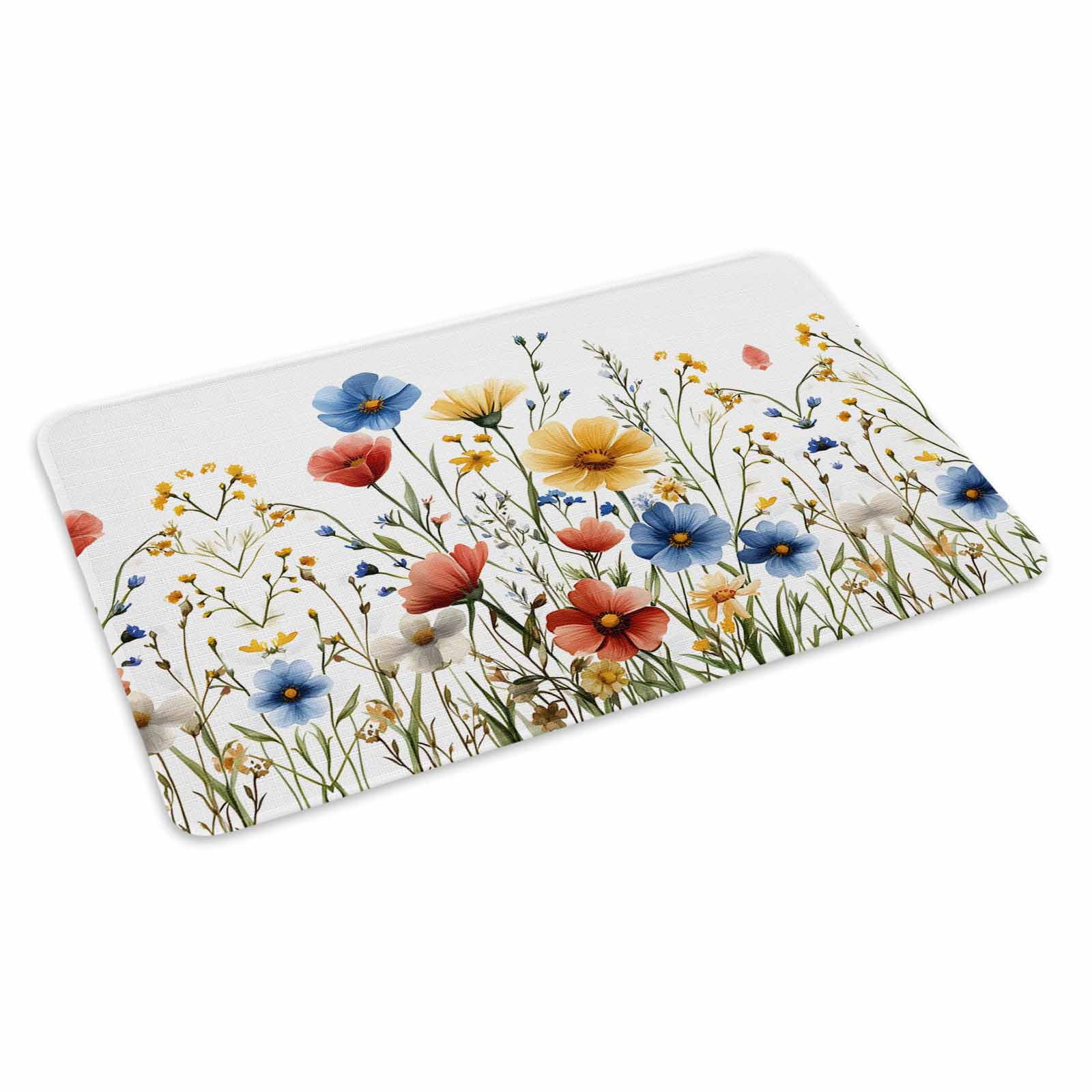 Red Blue Yellow Spring Floral Doormat Outdoor Entrance 18"x30", Blooming Summer Botanical Absorb Moisture Dirt Door Mats, Non-Slip Rubber Backing Floor Mats Indoor, Low-Profile Front Door Rugs