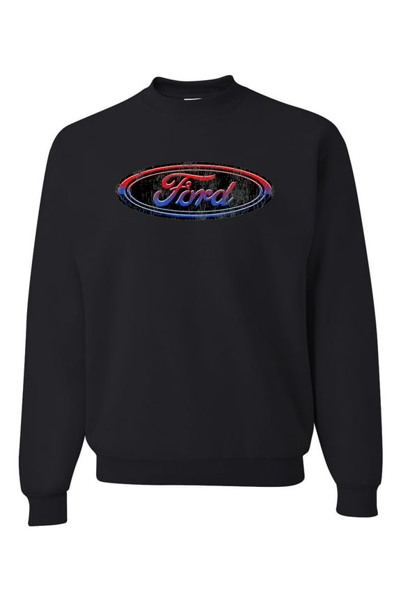 Red Blue and Black Ford Logo | Mens Cars and Trucks Crewneck Graphic Sweatshirt, Black, Small