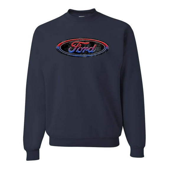 Red Blue and Black Ford Logo | Mens Cars and Trucks Crewneck Graphic Sweatshirt, Navy, 2XL