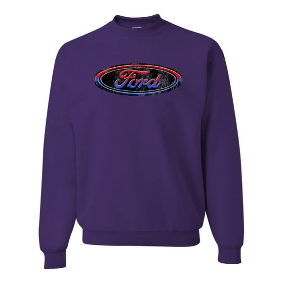 Red Blue and Black Ford Logo | Mens Cars and Trucks Crewneck Graphic Sweatshirt, Purple, Small