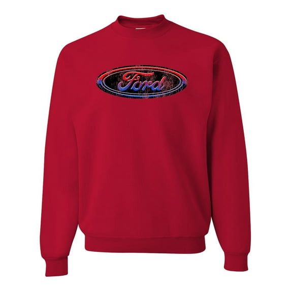 Red Blue and Black Ford Logo | Mens Cars and Trucks Crewneck Graphic Sweatshirt, Red, 2XL