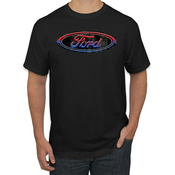 Red Blue and Black Ford Logo | Mens Cars and Trucks Graphic T-Shirt, Black, Small
