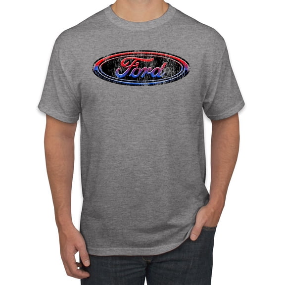 Red Blue and Black Ford Logo | Mens Cars and Trucks Graphic T-Shirt, Heather Grey, 5XL