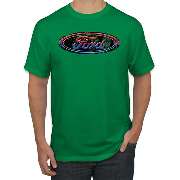 Red Blue and Black Ford Logo | Mens Cars and Trucks Graphic T-Shirt, Kelly, Medium