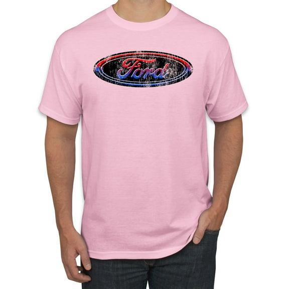Red Blue and Black Ford Logo | Mens Cars and Trucks Graphic T-Shirt, Light Pink, Small