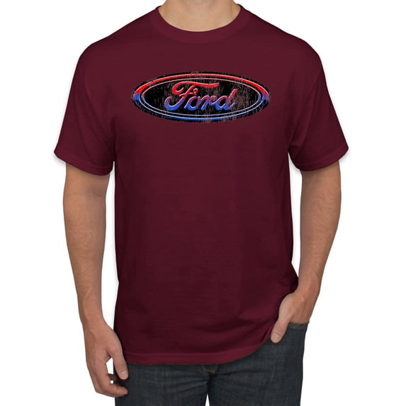 Red Blue and Black Ford Logo | Mens Cars and Trucks Graphic T-Shirt, Maroon, X-Large