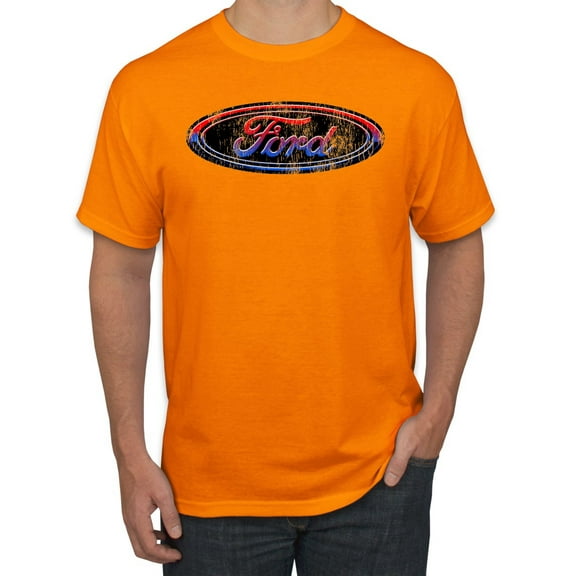 Red Blue and Black Ford Logo | Mens Cars and Trucks Graphic T-Shirt, Orange, Small