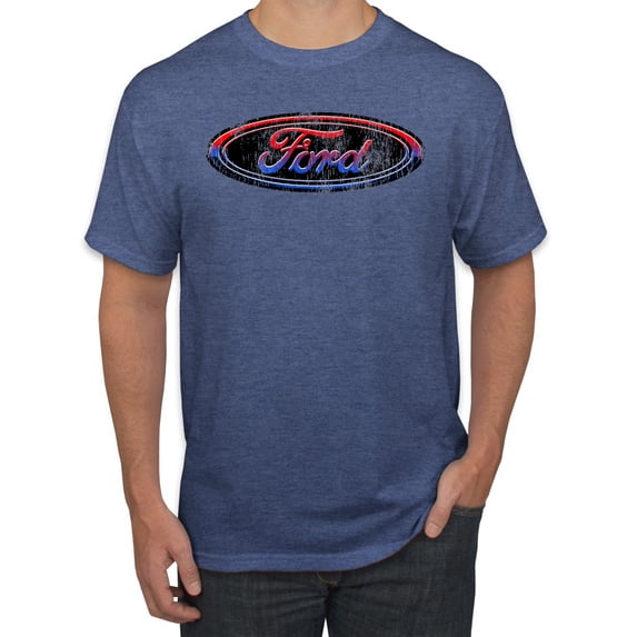 Red Blue and Black Ford Logo | Mens Cars and Trucks Graphic T-Shirt, Vintage Heather Blue, 2XL
