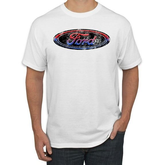 Red Blue and Black Ford Logo | Mens Cars and Trucks Graphic T-Shirt, White, X-Large