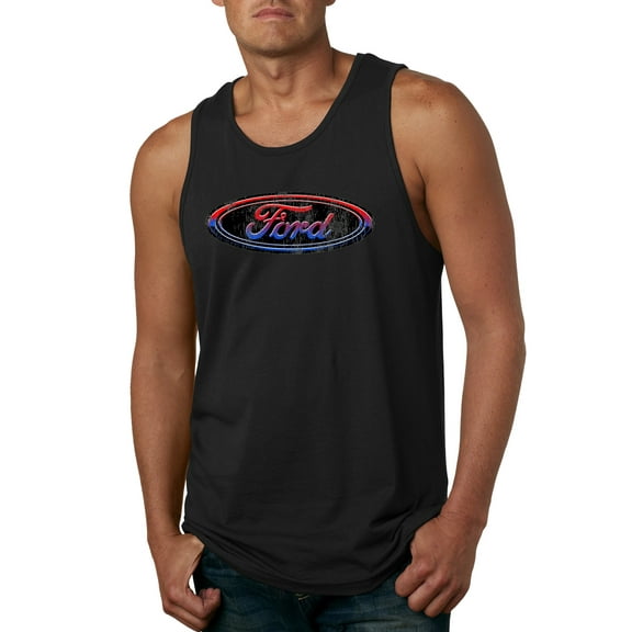 Red Blue and Black Ford Logo | Mens Cars and Trucks Graphic Tank Top, Black, Small